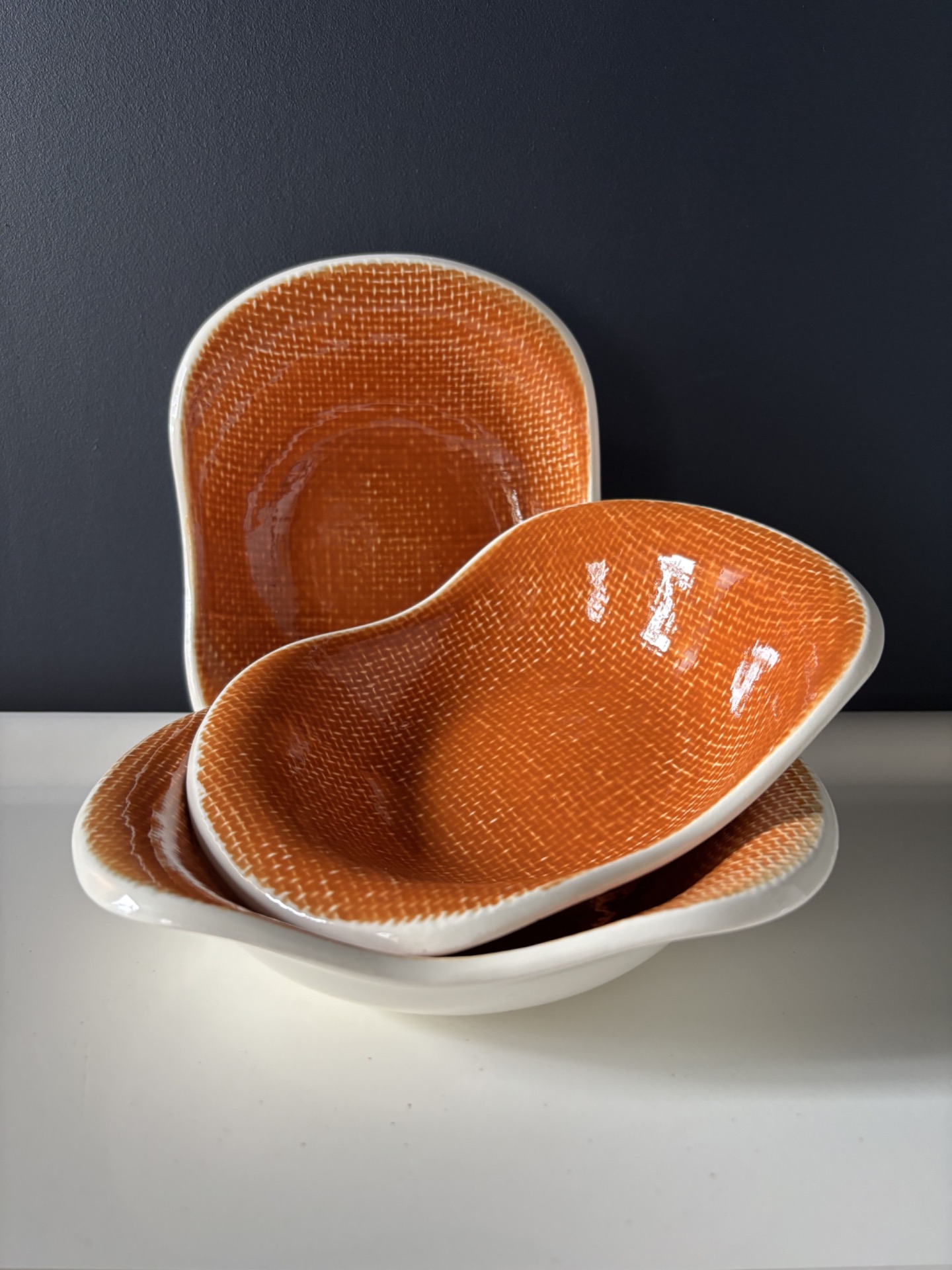 Lot de 3 coupelles en faïence orange texturée Salins France