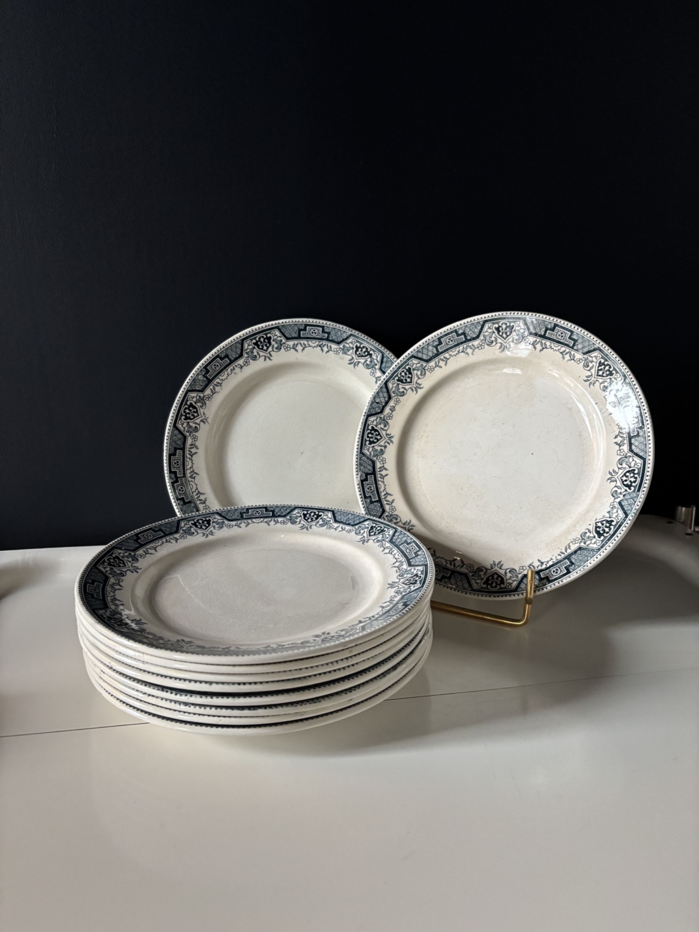 lot de 10 assiettes anciennes Saint-Amand Hamage décor bleu